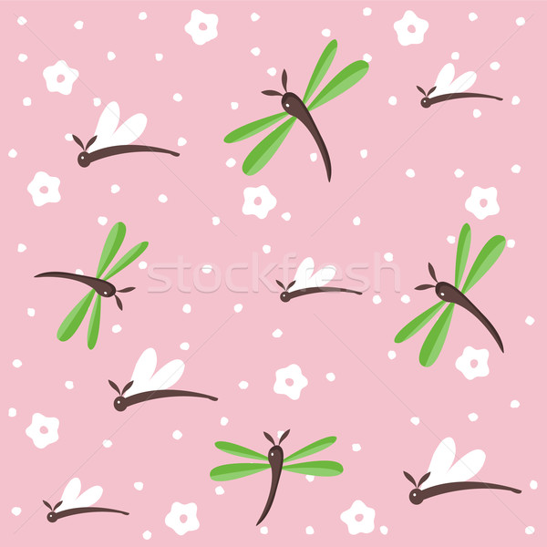 Libélula sem costura floral padrão primavera verde Foto stock © lemony