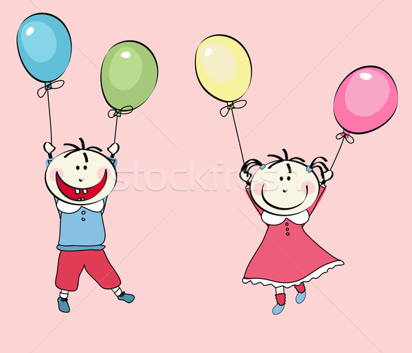 happy little boy and little girl flying with the balloons Stock photo © lemony
