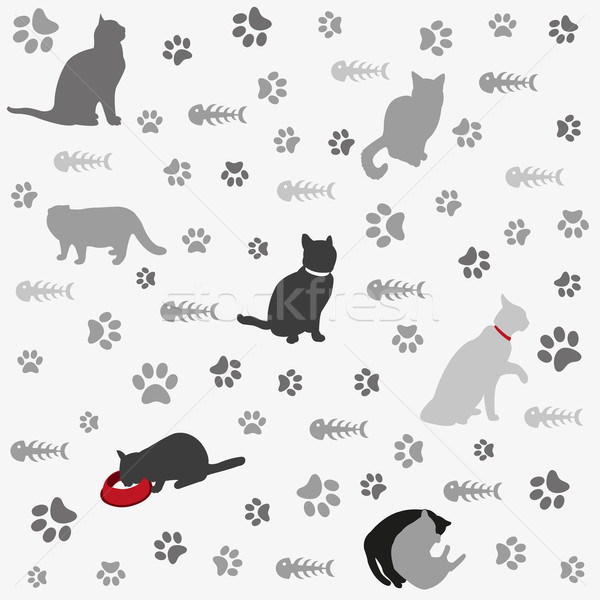 Background with cats paw print and fish bone Stock photo © lemony