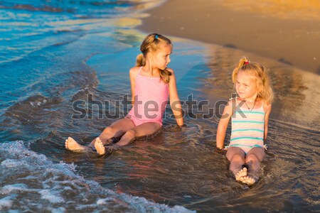 Stock fotó: Kettő · imádnivaló · gyerekek · játszanak · tenger · tengerpart · boldog