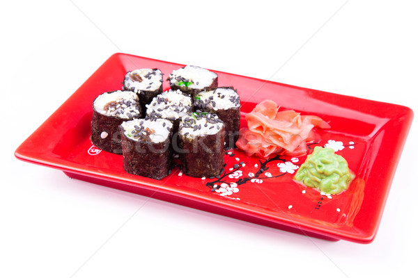 Vegetariano sushi rodar servido rojo placa Foto stock © Len44ik