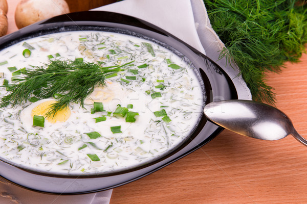 Stock photo: Cold yogurt soup with dill and yolk