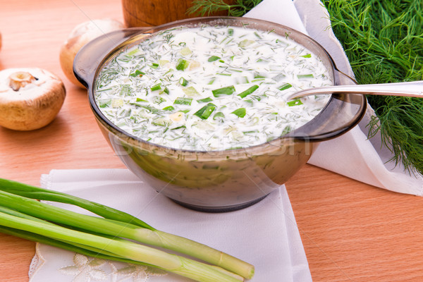 Cold yogurt soup with dill and yolk Stock photo © Len44ik