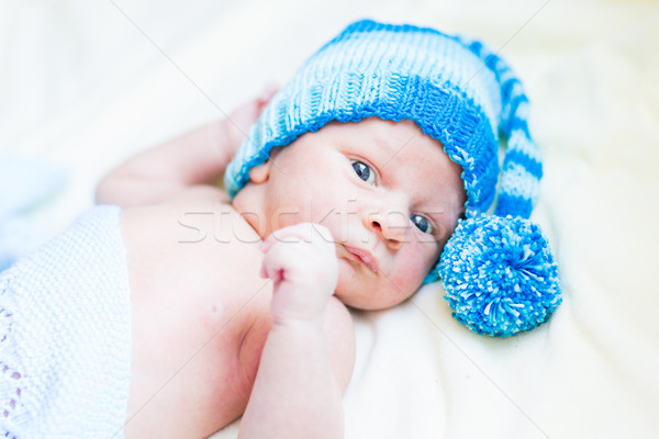 Stockfoto: Cute · pasgeboren · baby · hoed · eerste · gezicht