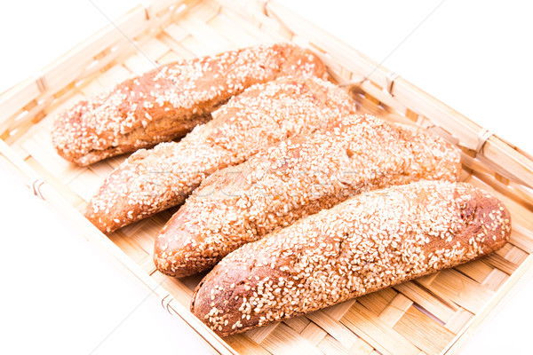 Frisch gebacken Brot Rollen Sesam isoliert Stock foto © Len44ik