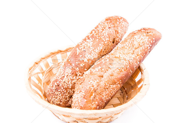 Frissen sült kenyér tekercsek szezám izolált Stock fotó © Len44ik