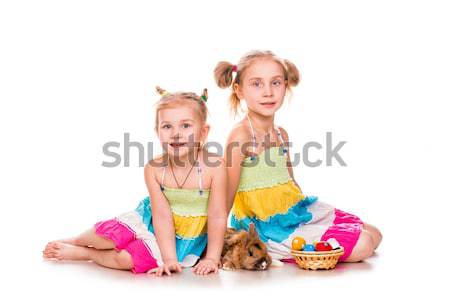Zwei glücklich Kinder Osterhase Eier Frohe Ostern Stock foto © Len44ik