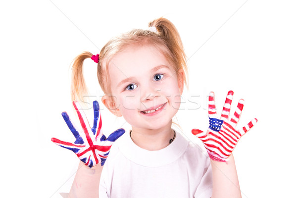 American and English flags on child's hands.  Stock photo © Len44ik