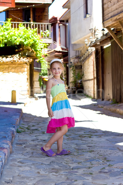 Belo little girl antigo rua cidade preto Foto stock © Len44ik