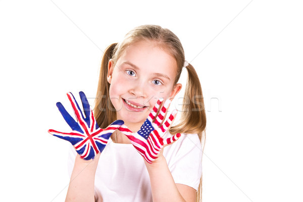 American and English flags on child's hands.  Stock photo © Len44ik