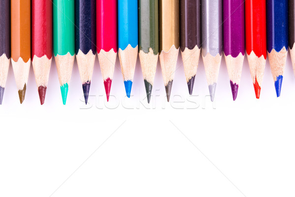 Stok fotoğraf: Renk · kalemler · yalıtılmış · beyaz · okula · geri · ahşap