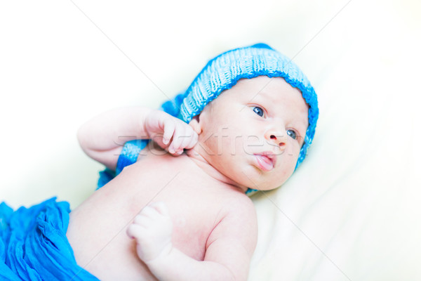 Stockfoto: Cute · pasgeboren · baby · hoed · eerste · gezicht