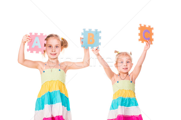 Stockfoto: Gelukkig · kinderen · alfabet · brieven · geïsoleerd