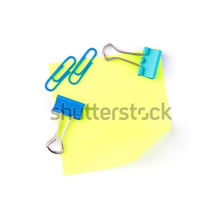 Neon yellow paper note with blue clips Stock photo © Len44ik