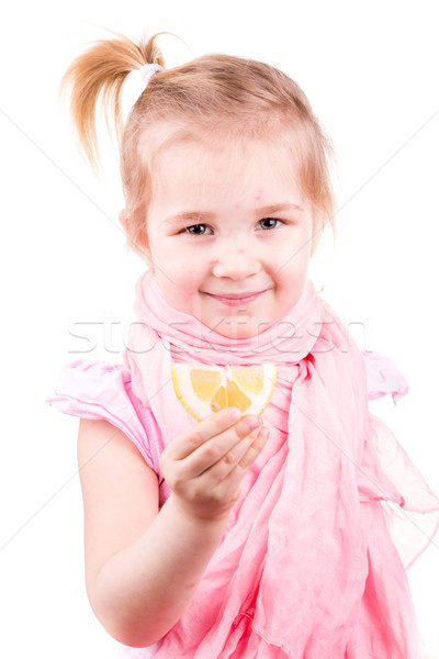 Sick little girl with chickenpox eating lemon Stock photo © Len44ik