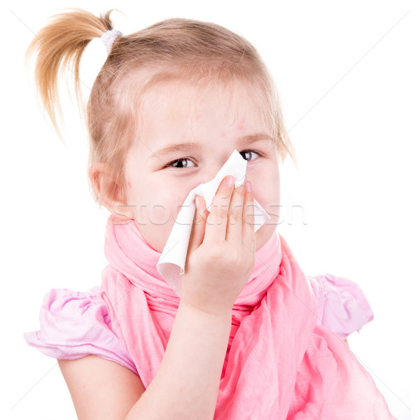 Sick little girl with chickenpox with napkin Stock photo © Len44ik
