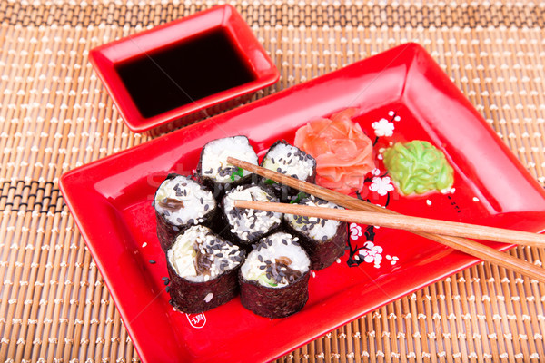 Foto stock: Vegetariano · sushi · rolar · servido · vermelho · prato