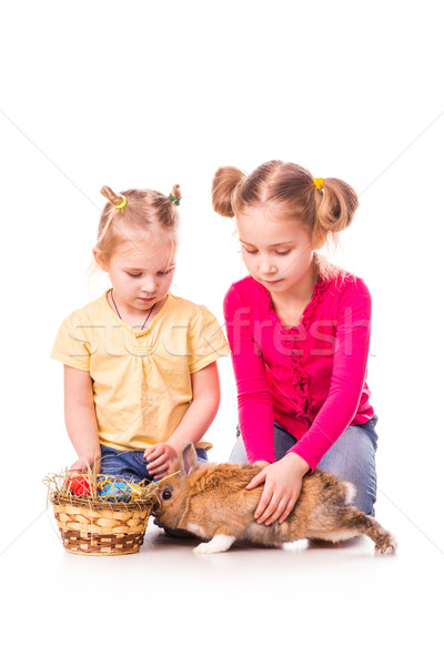 Сток-фото: два · счастливым · дети · Пасхальный · заяц · яйца · Христос · воскрес