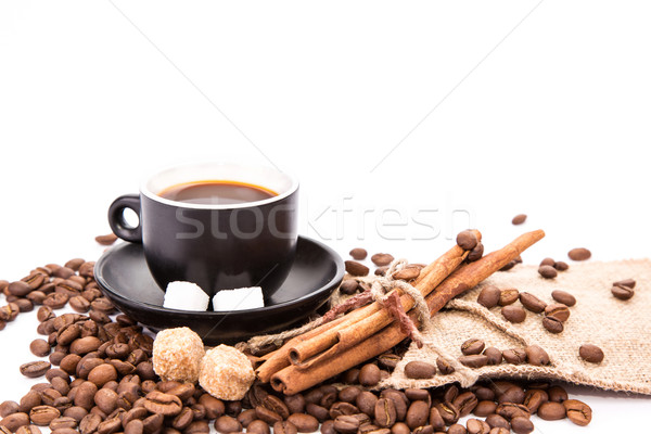 Tasse Kaffee Kaffeepause Kaffeebohnen Zimt weiß Stock foto © Len44ik