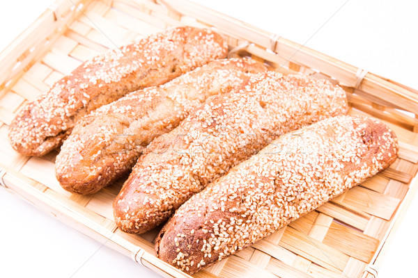 Frisch gebacken Brot Rollen Sesam isoliert Stock foto © Len44ik