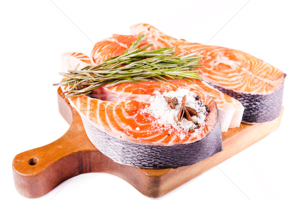 Brut saumon steak romarin isolé Photo stock © Len44ik