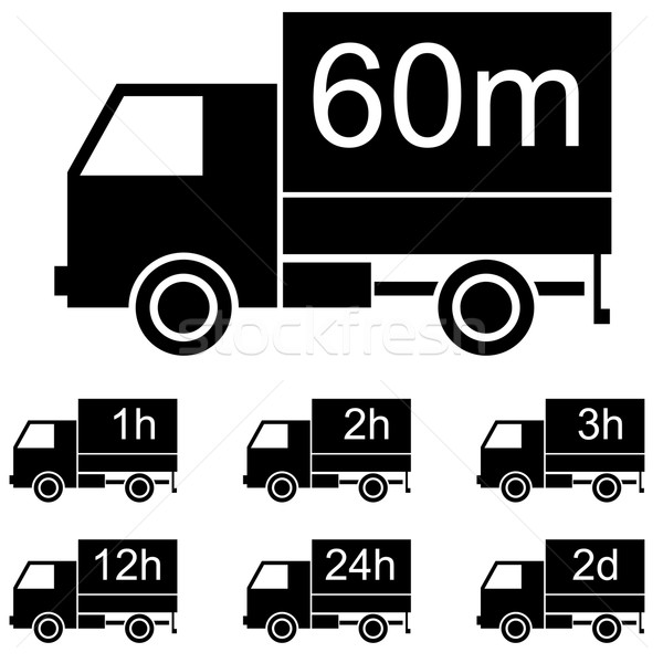 Delivery time black and white icons with panel truck shape. Stock photo © lenapix