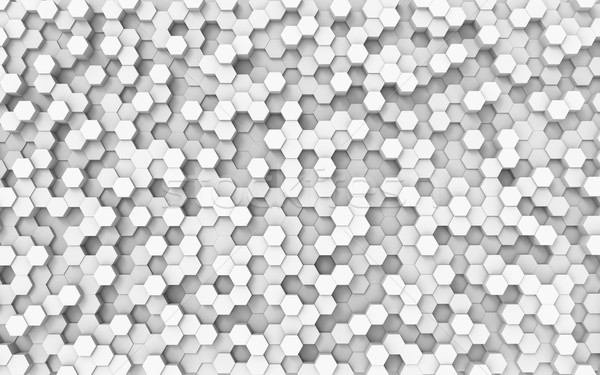 Abstract white hexagonal cells wall 3D rendering horizontal back Stock photo © lenapix