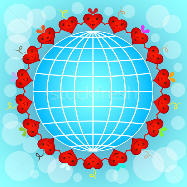 Cartoon rouge coeurs cercle autour monde [[stock_photo]] © lenapix