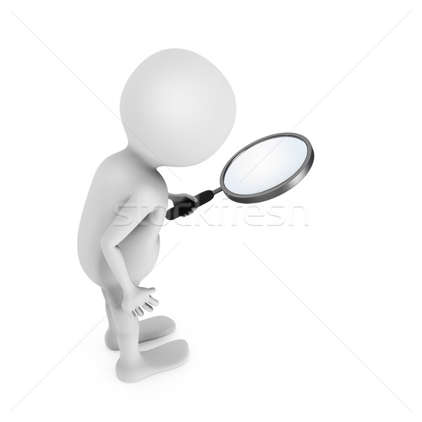 3D white man looking through the magnifying glass. Stock photo © lenapix
