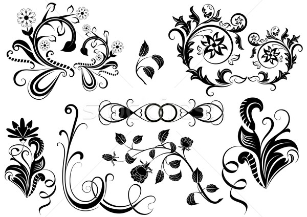 Stock photo: Black and white vector floral design elements.