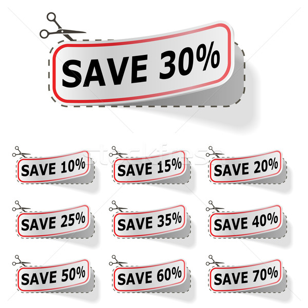 Discount vector labels with red frame isolated on white. Stock photo © lenapix