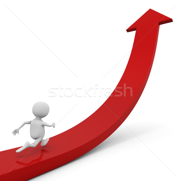 3D white man running up the red ascending arrow Stock photo © lenapix