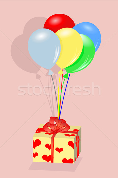 [[stock_photo]]: Présents · boîte · suspendu · coloré · ballons · coeur