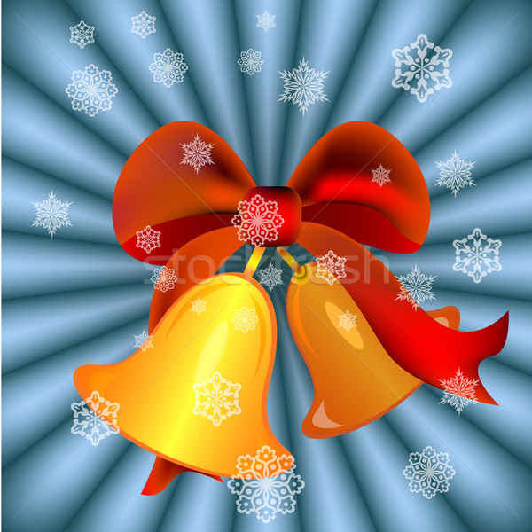 Christmas bells with red ribbon on blue rays background. Stock photo © lenapix