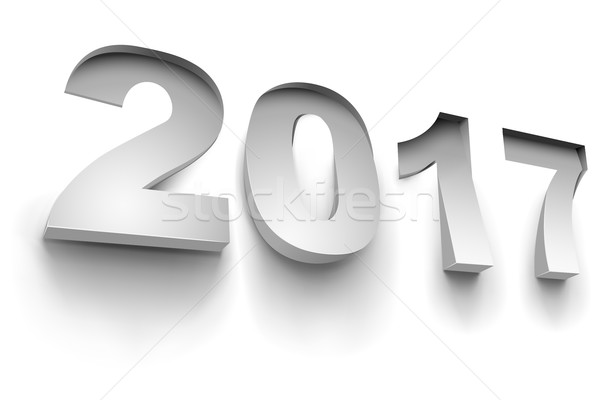 New 2017 year white figures rotated from white wall surface Stock photo © lenapix