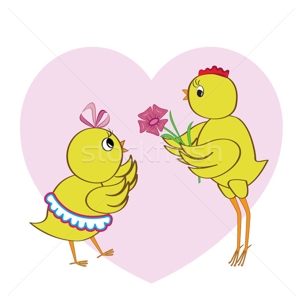 Chickens in love in front of pink heart Stock photo © lenapix