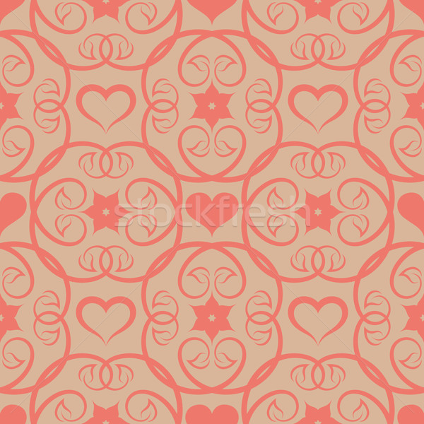 Stock photo: Seamless floral pink pattern with flowers and hearts.
