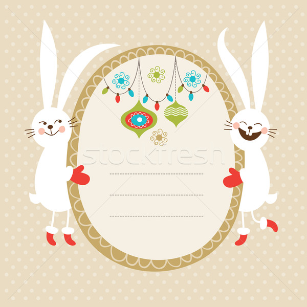 Greeting card with cute rabbits Stock photo © Lenlis