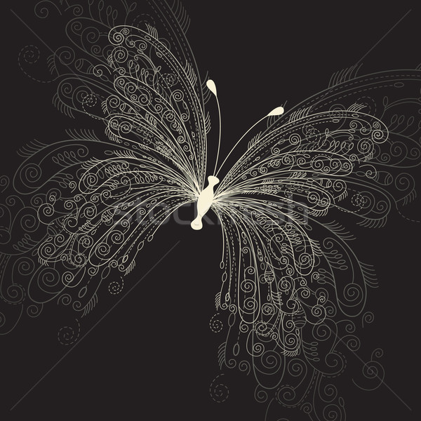 [[stock_photo]]: Papillon · noir · fleur · heureux · art · belle