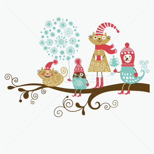 Cute groupe branche carte de vœux arbre enfants Photo stock © Lenlis