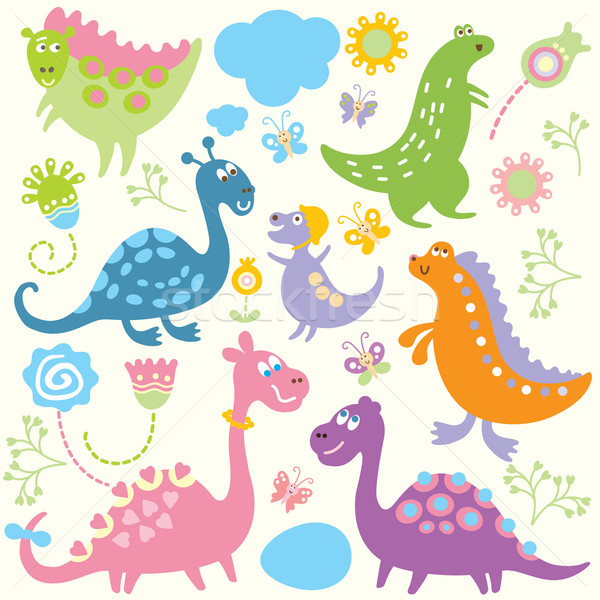 Cute dinosaures fleur chat fond animaux [[stock_photo]] © Lenlis