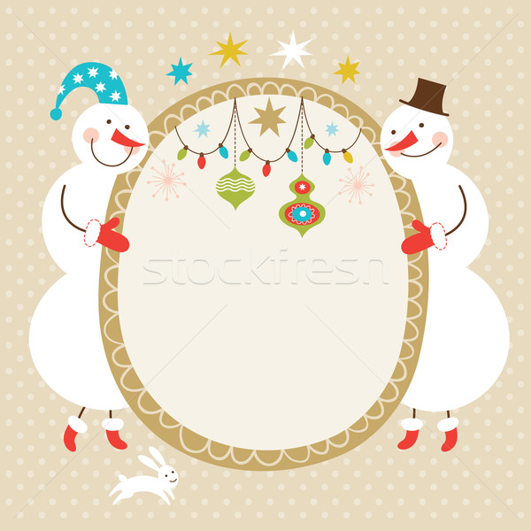 Greeting card, Christmas card with cute snowmen, place for text Stock photo © Lenlis