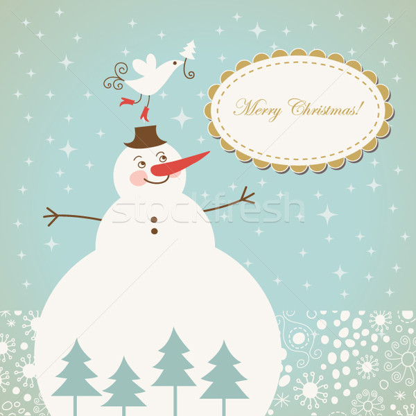 Karácsonyi üdvözlet aranyos hóember keret retro szín Stock fotó © Lenlis