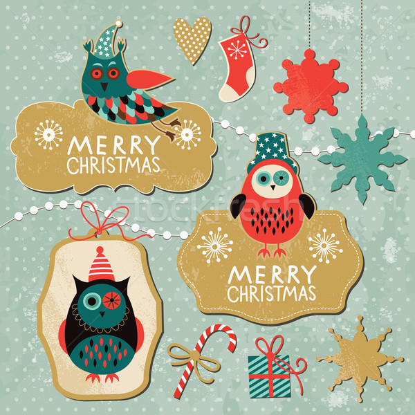Set of Christmas and New Year elements with owls Stock photo © Lenlis