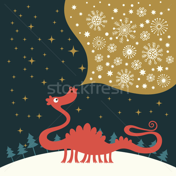 cute dragon , greeting christmas card Stock photo © Lenlis