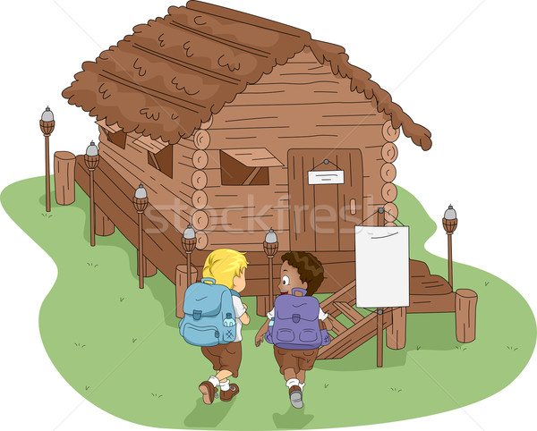 лагерь кабины иллюстрация дети ребенка мальчика Сток-фото © lenm