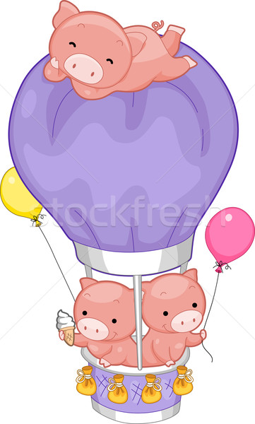 [[stock_photo]]: Porcs · ballon · à · air · chaud · illustration · chaud · ballon · ballons