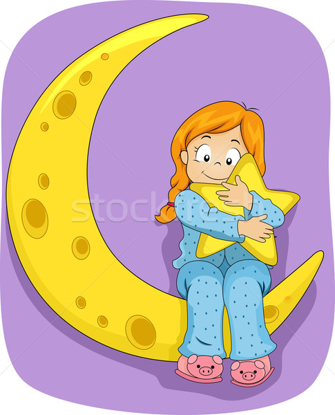 Little Kid Girl on Pajamas Sitting on the Moon Stock photo © lenm