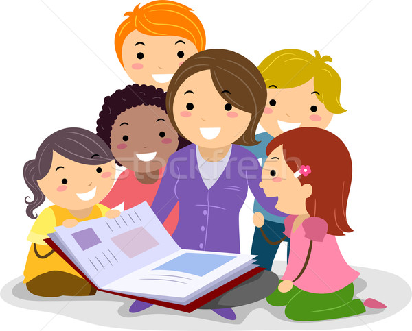Gyerekek mesekönyv illusztráció gyerekek együtt hallgat Stock fotó © lenm