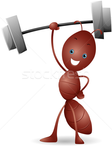 Gewichtheffen mier barbell cartoon Stockfoto © lenm